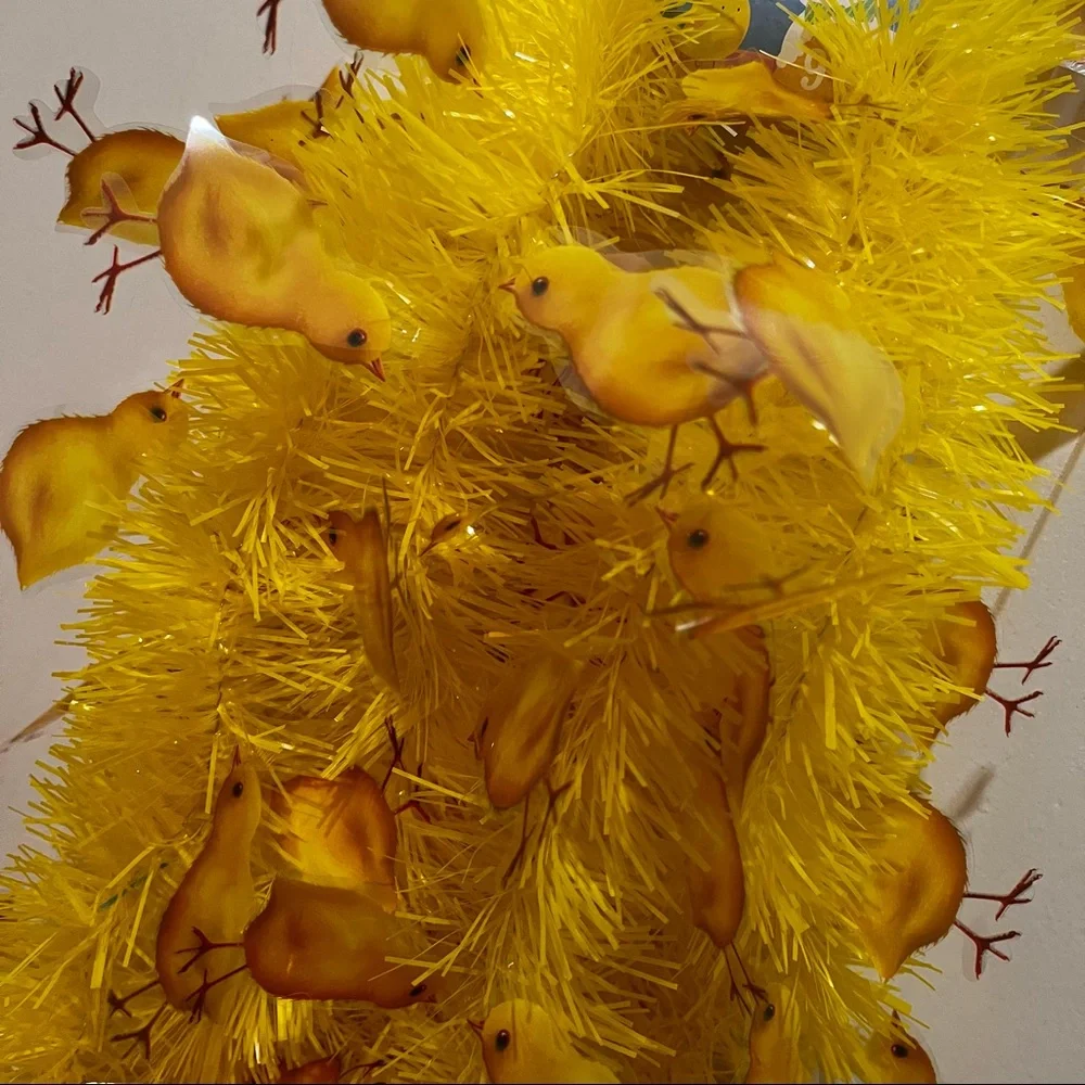 🐰‎ SET of 2! Happy Easter Tinsel Garland • Yellow with Yellow Bunnies • 18ft